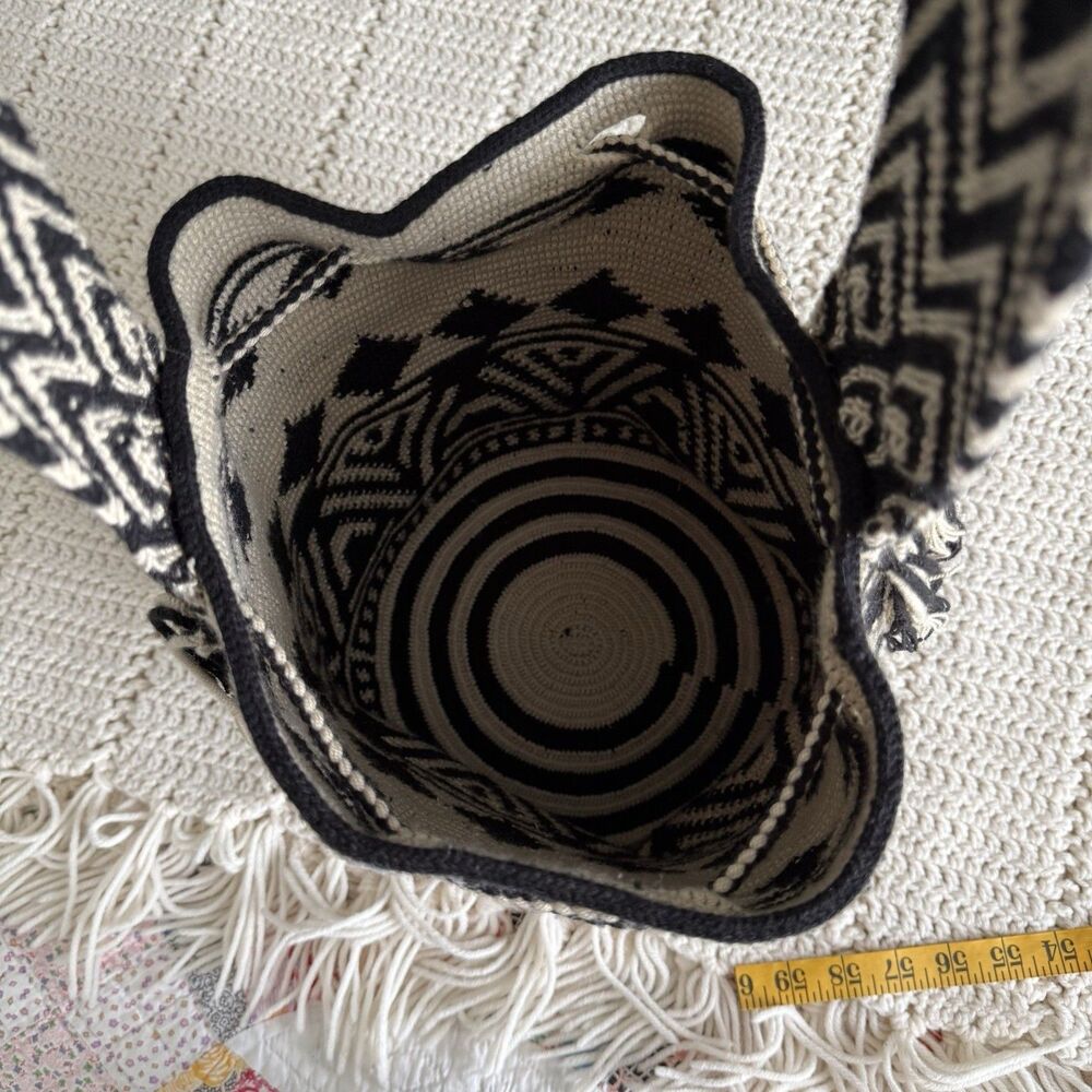 Handmade Wayuu Mochila Bucket-Style Crocheted Shoulder Bag Boho Cotton Indie - Picture 6 of 7